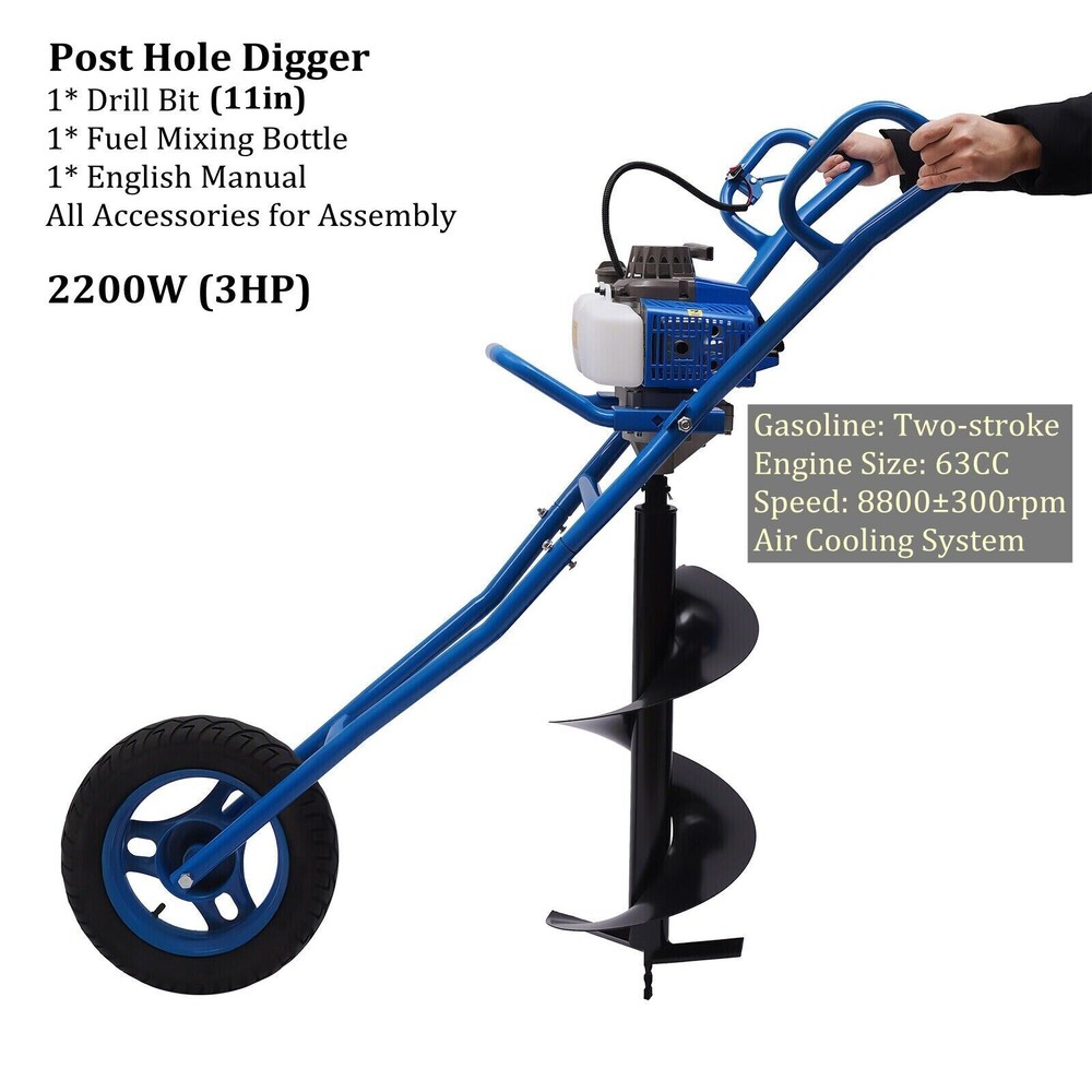 63CC Gasoline Post Hole Digger with 11" Bit for Efficient Ground Drilling