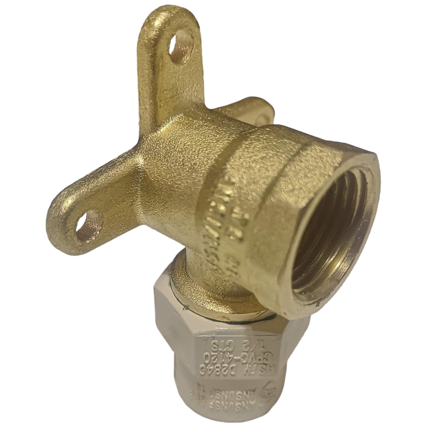 1 Pc. 1/2" Female NPT x 1/2" CPVC Drop Ear Elbow, Lead Free Brass
