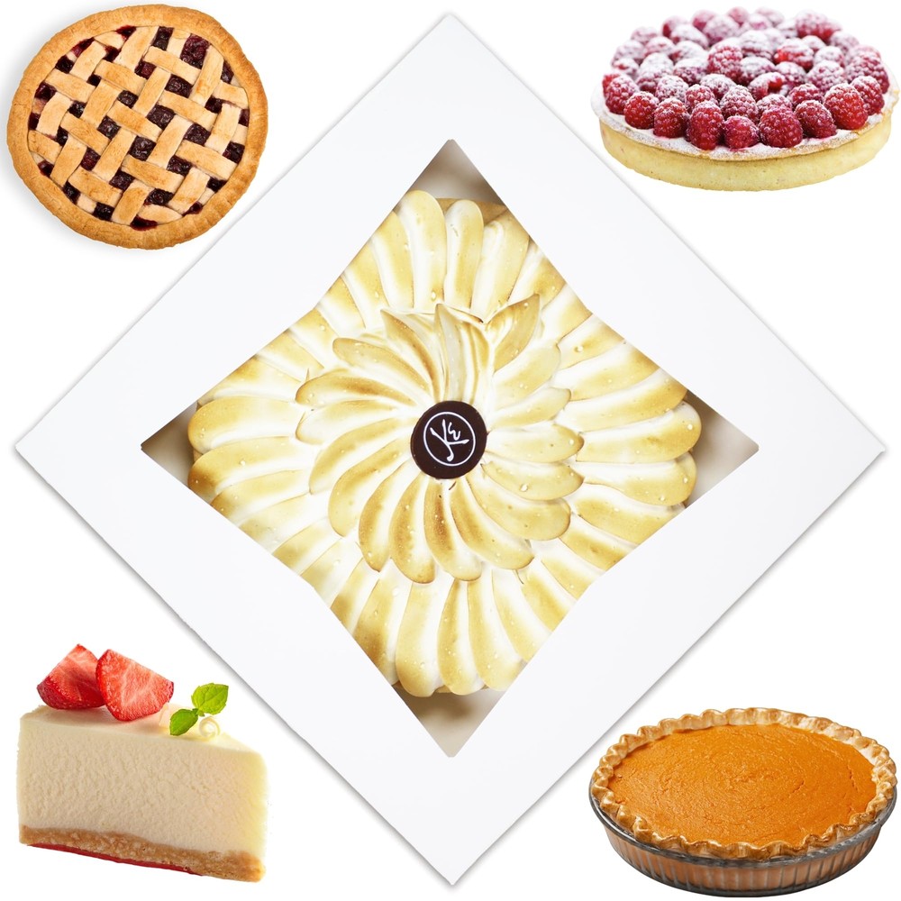 White Pie Boxes with Window 9x9x2.5 Inch 12 Pack Auto Pop Up Design