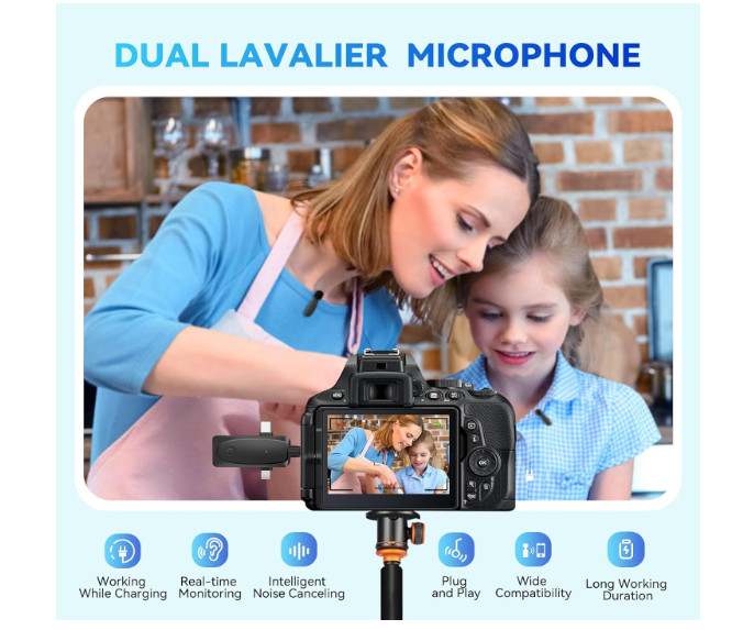 AP003 Wireless Lavalier Microphone | 48kHz Pro Studio | 393FT Range | Noise Red