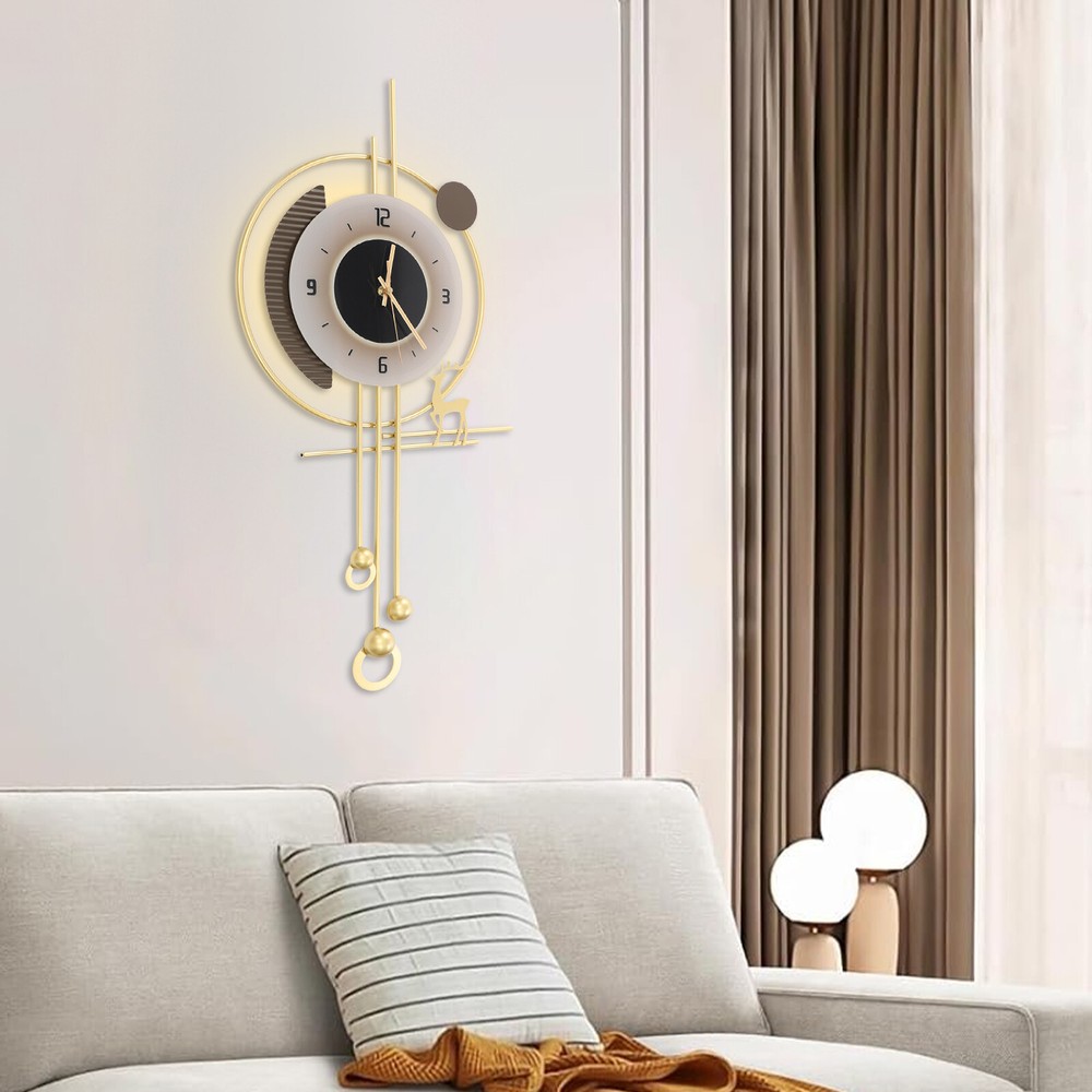 Modern Wall Clock, LED Lighting Wall Clock, Large Gold Decorative Wall Clock