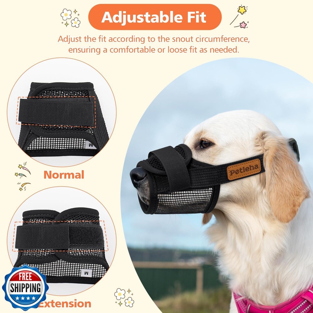 Coppthinktu Soft Dog Muzzle, Breathable Mesh Muzzle for Small Medium Large Si