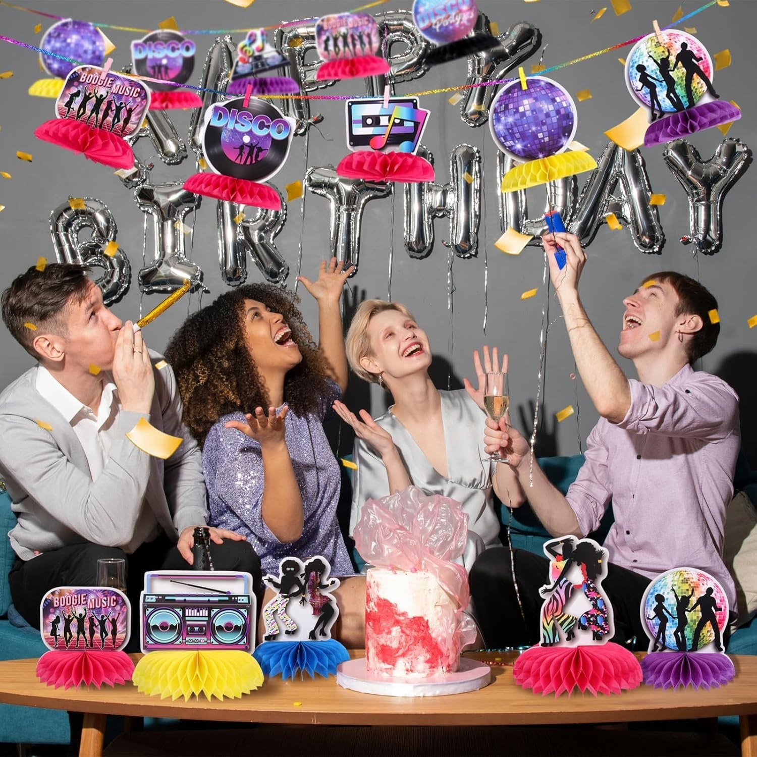 12PCS 70s Party Decorations Honeycomb Centerpieces Disco Theme Party Decorations