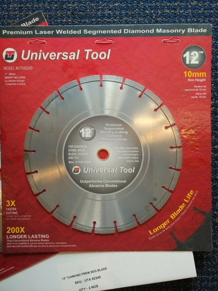 One New Universal Tool 12" Laser Welded Segmented Diamond Masonry Blade