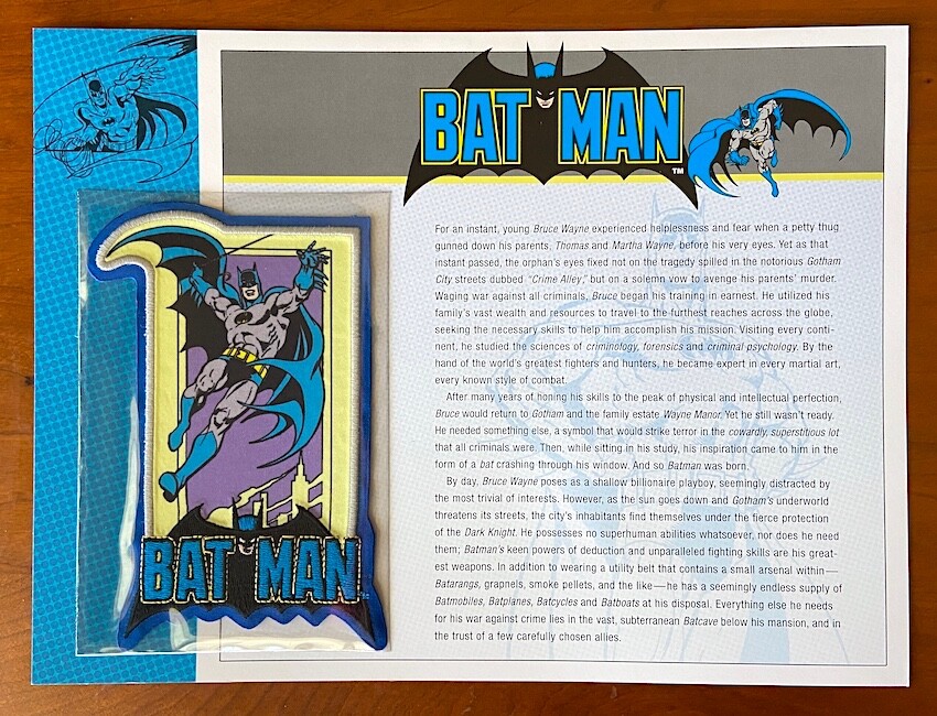 BATMAN PATCH on INFO CARD ~ from Willabee & Ward ~ DC COMICS PATCH COLLECTION