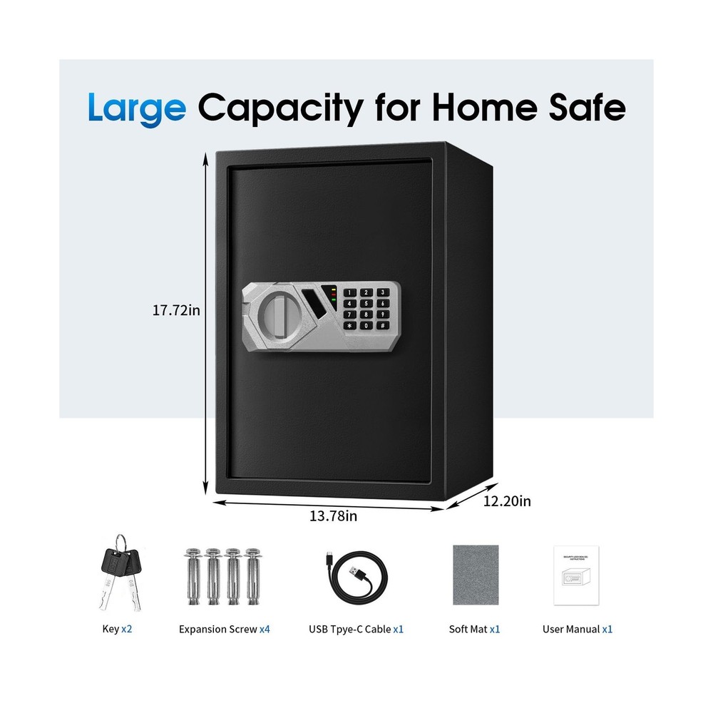 2.2 Cu Ft Fireproof Home Safe Box - Digital Electronic Keypad, Steel Security...