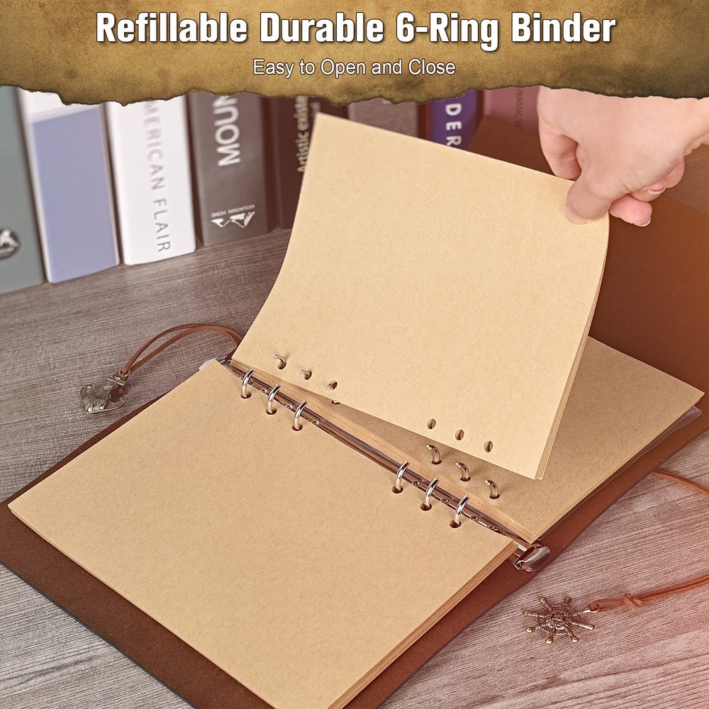 MALEDEN Leather Journal Notebook, Vintage Spiral Notebook Refillable Black