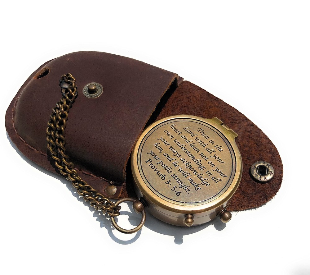 Trust in The Lord Engraved Compass Proverbs 3 5-16 Graduation gift Compass wi...