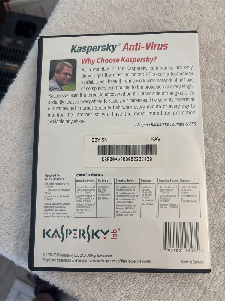 Kasperslab Anti-Virus Software PC Protection Netbook Compatible