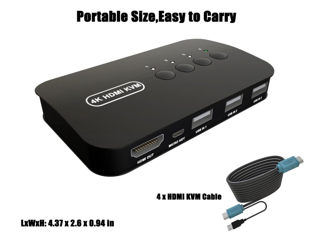HDMI KVM Switch 4 Port -USB KVM for 4 Computers Share Keyboard Printer,Flash ...