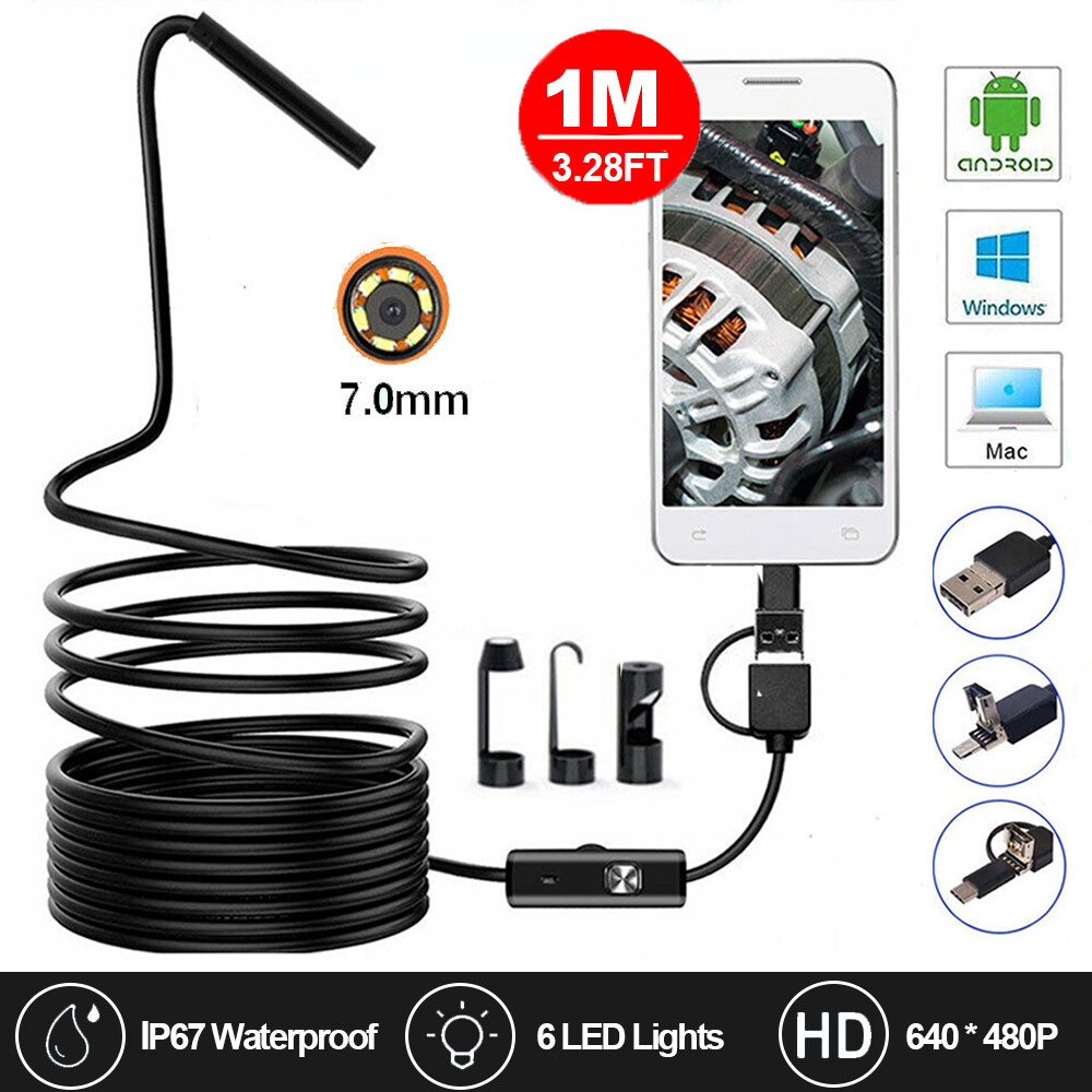 1M/2M/5M IP67 Waterproof USB Endoscope Borescope Snake Inspection Camera Android