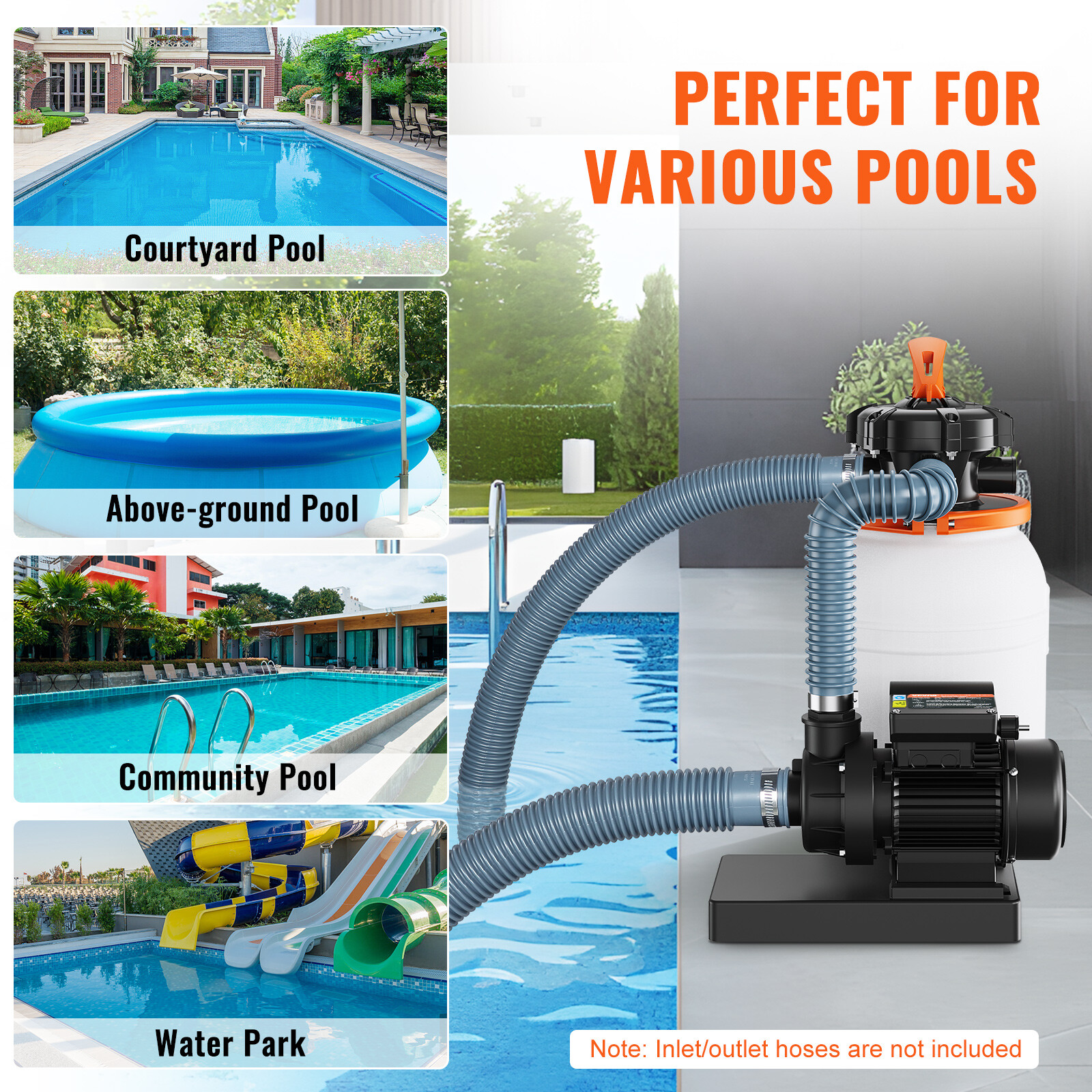 10" Sand Filter Above Ground with 1/3HP Pool Pump 1585GPH Flow 6-Way Valve