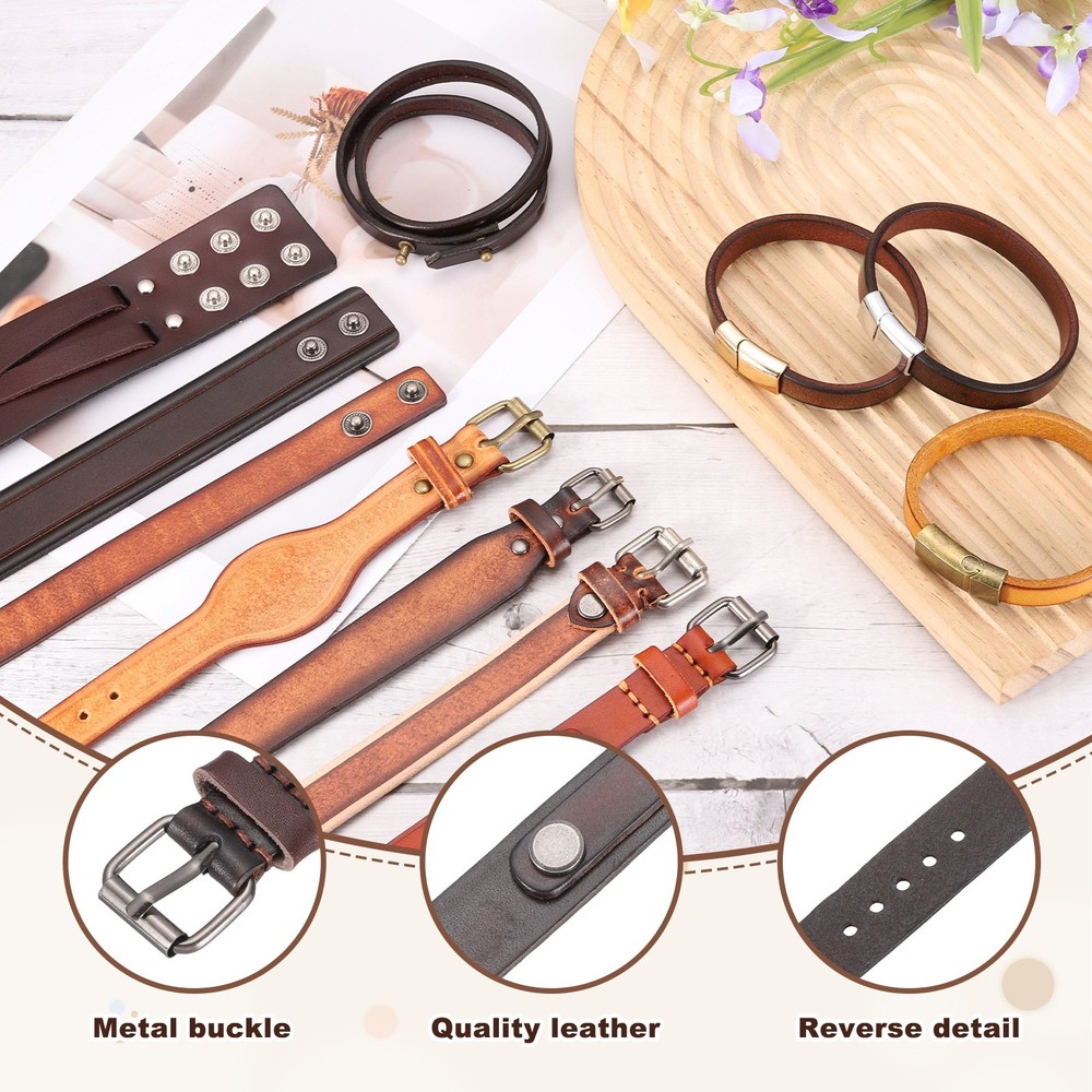 Plain Leather Bracelets Buckle Bangle,Dark Brown Rivets Bracelets