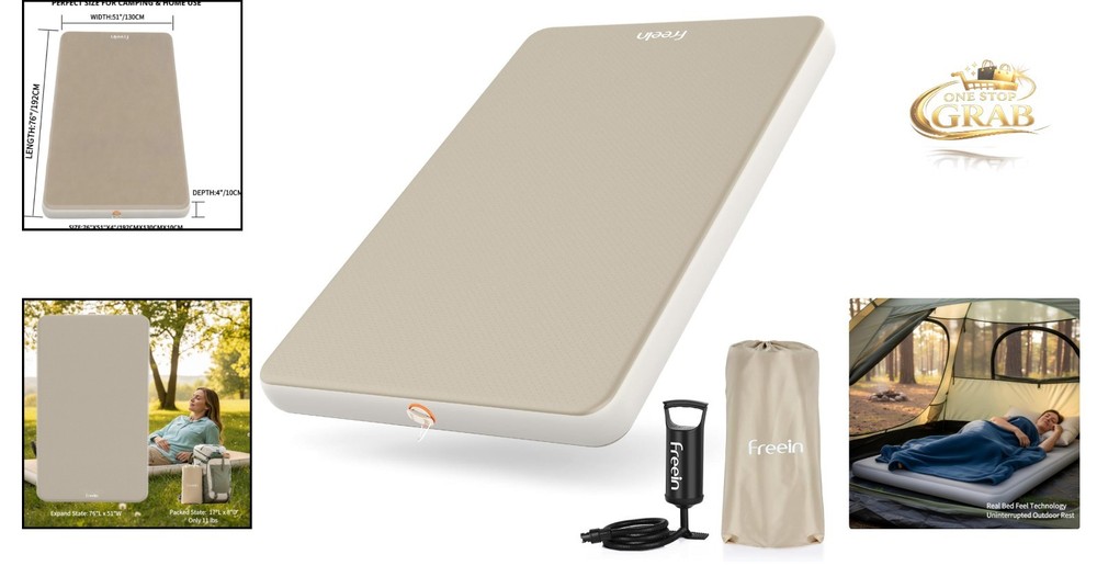 Inflatable Camping Sleeping Pad 4 Inch Support Waterproof Portable Bed