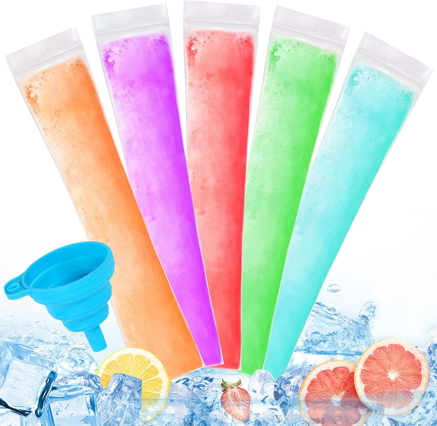 300 Disposable Ice Popsicle Mold Bags Comes with a Funnel, BPA Free Freezer Tube