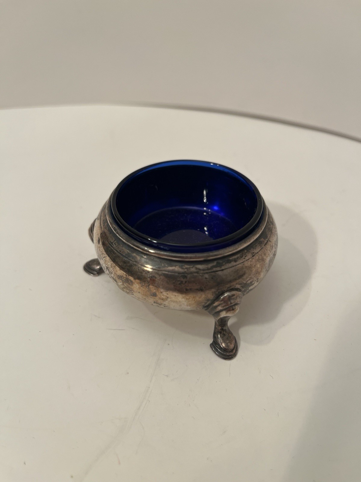 Norman of London New York Open Salt w Cobalt Glass Liner Sterling Silver