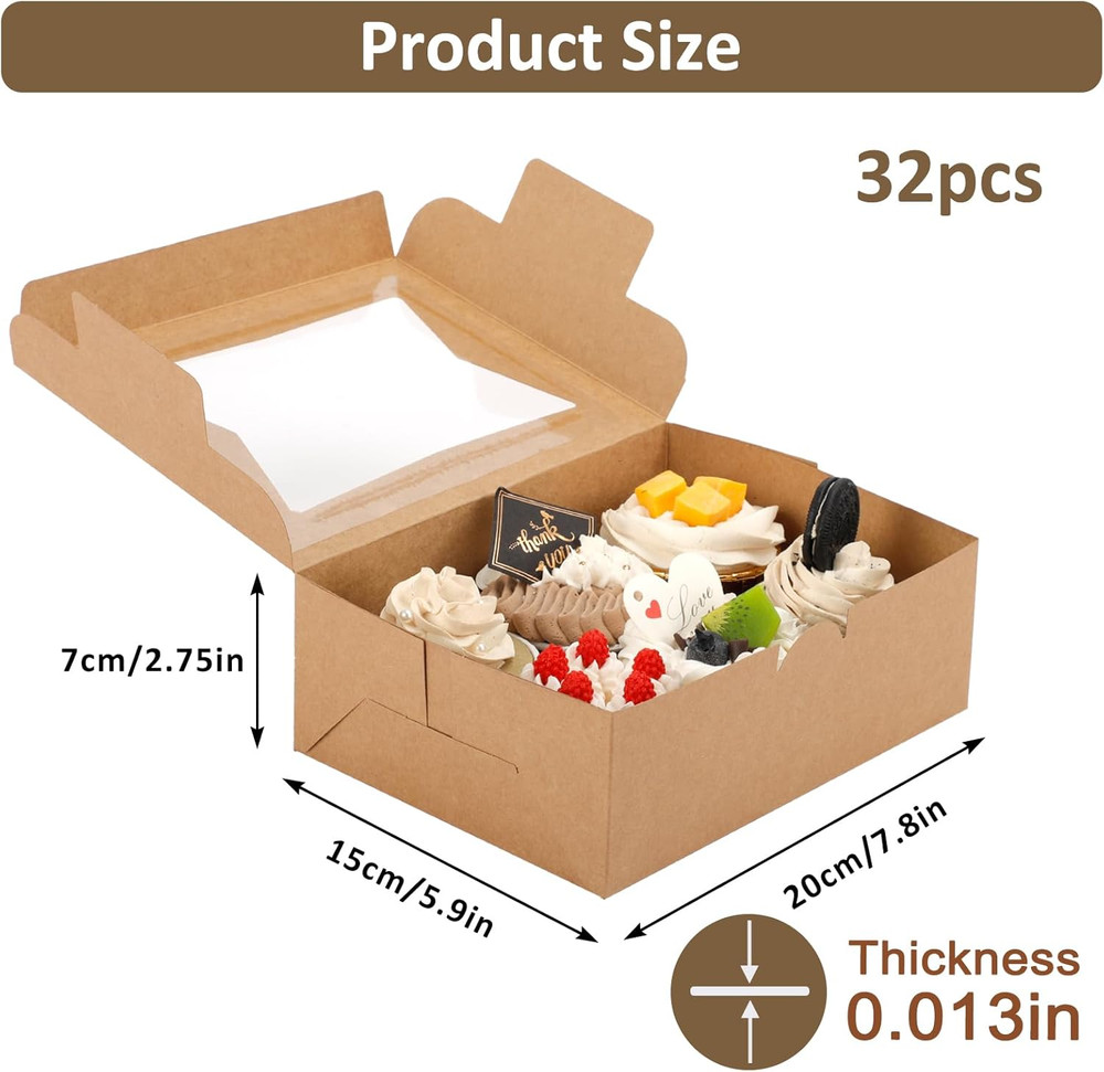 32Pcs Cookie Boxes, 8X6X2.5 Bakery Boxes with Window 3 Styles, for Chocolate ...