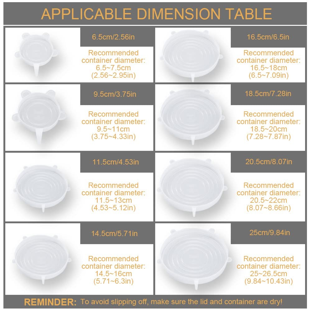 4 Pack Same Size Silicone Stretch Lids, Thicker Reusable Sturdy Silicone Cont...
