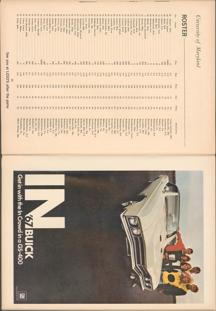 MARYLAND vs CLEMSON-1966 FOOTBALL PROGRAM-Coach Lou Saban -68pgs
