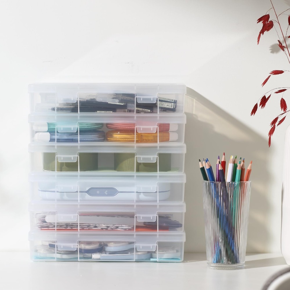 novelinks Small Plastic Storage Box Containers with 9 Pack Medium -Clear