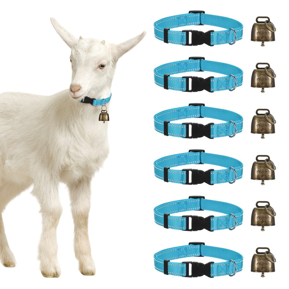 6-Pack Reflective Goat Collars with Bells, 13.8"-20.5" Polyester [Blue]