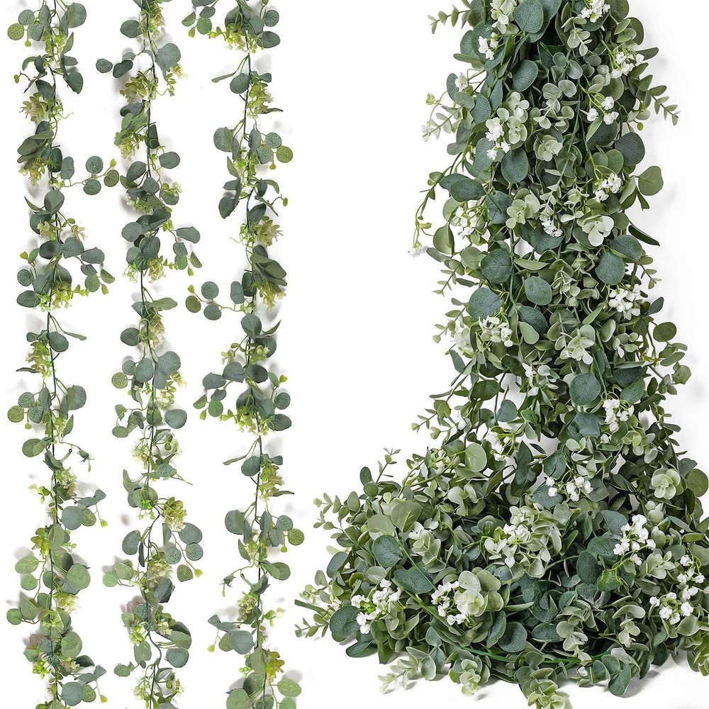 Artificial Eucalyptus Vines (3-Pack, Total 17.7Ft), Green Eucalyptus Garland ...