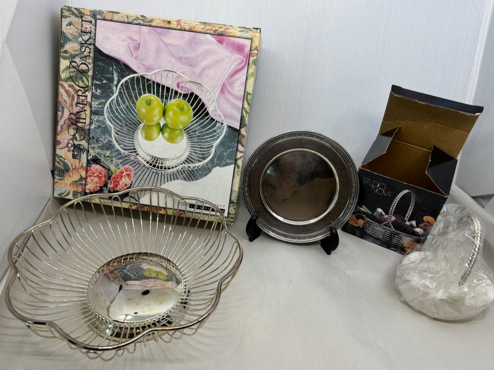 Lot of 3 Silver Plated Davco Wire Bowl Derby Silver Plate and Studio Nova Basket