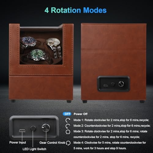 Watch Winder for Automatic Watches,Automatic Watch Winder with LED Brown