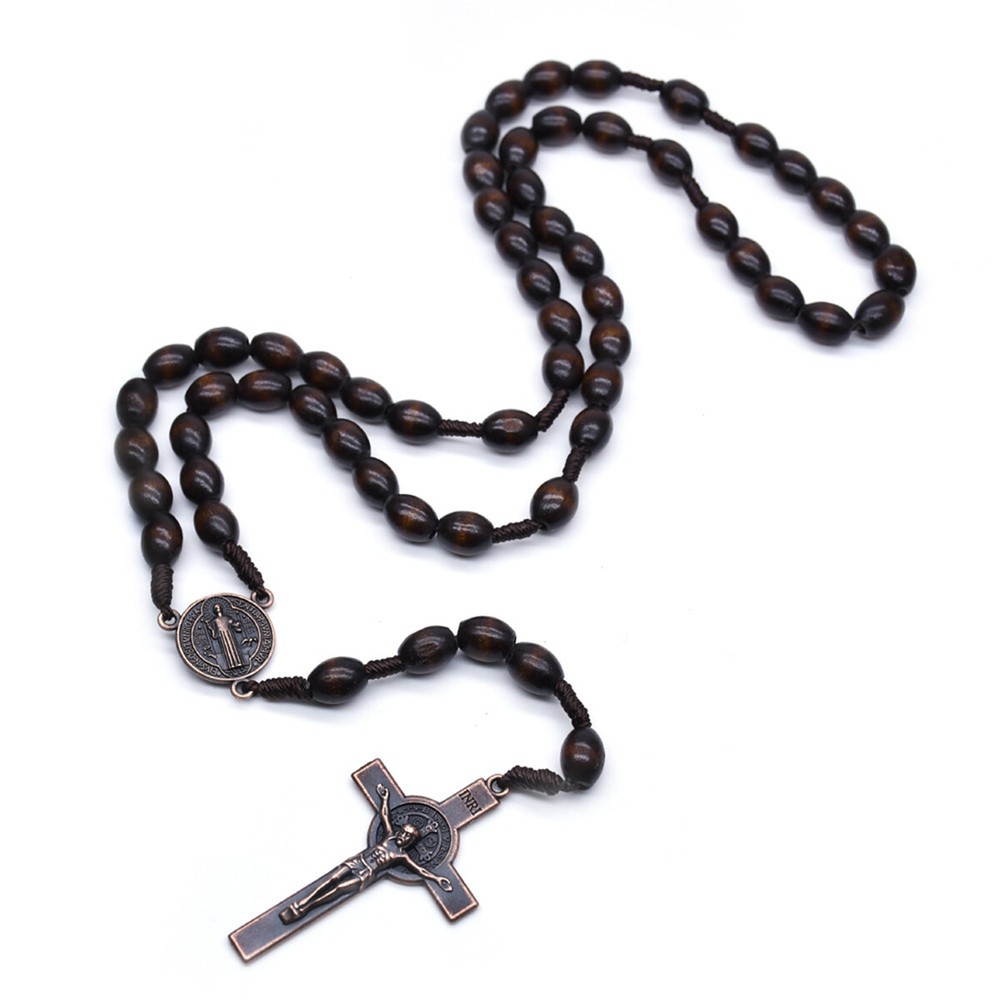 Saint St Benedict Wood Beads Rosary Prayer Crucifix Cross Jerusalem Deep Brown