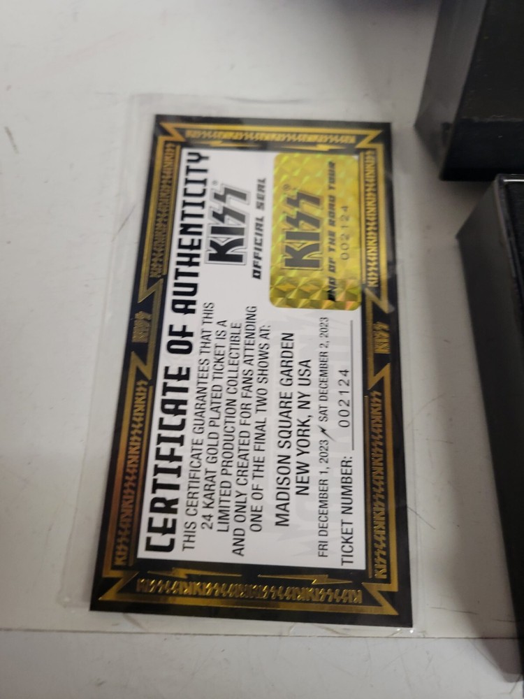 KISS END OF THE ROAD MSG GOLD TICKET 24k GOLD PLATED 12/2/23 SOLD OUT LAST SHOW