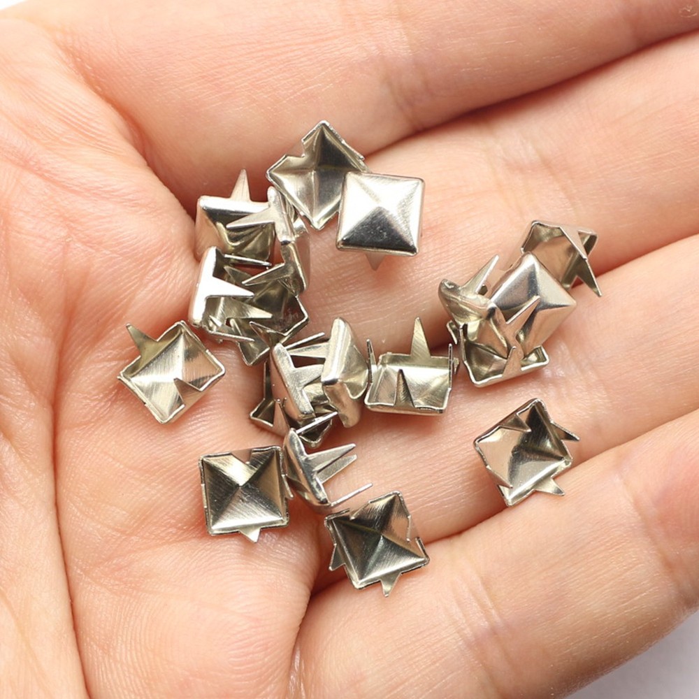100 Pcs Silver Square Pyramid Claw Punk Studs Rivets 7mm-10mm for Belt Leather