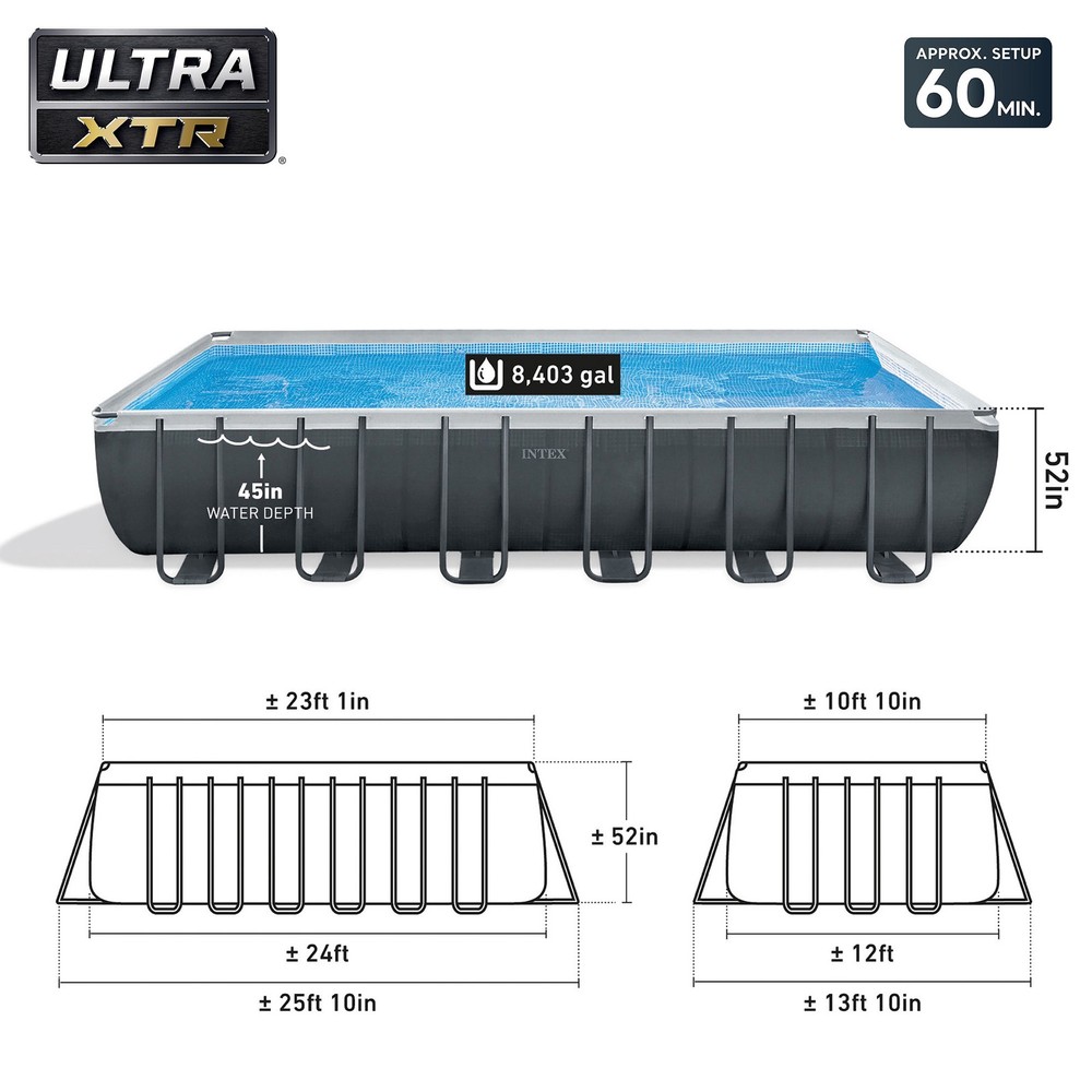 Intex Rectangular Ultra XTR Frame Swimming Pool w/ Pump & Robot Vacuum Cleaner