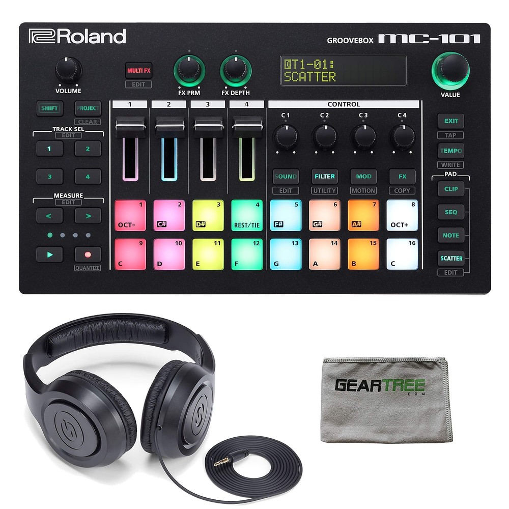 Roland MC-101 Groovebox Compact Music Production Workstation Bundle
