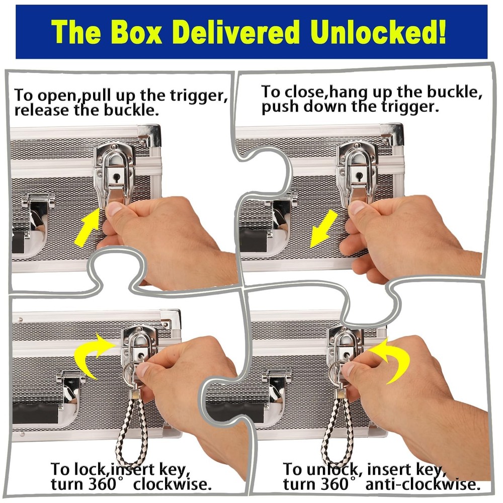 Lockable Portable Card Storage Box with Key Lock with Handle and Shoulder Str...