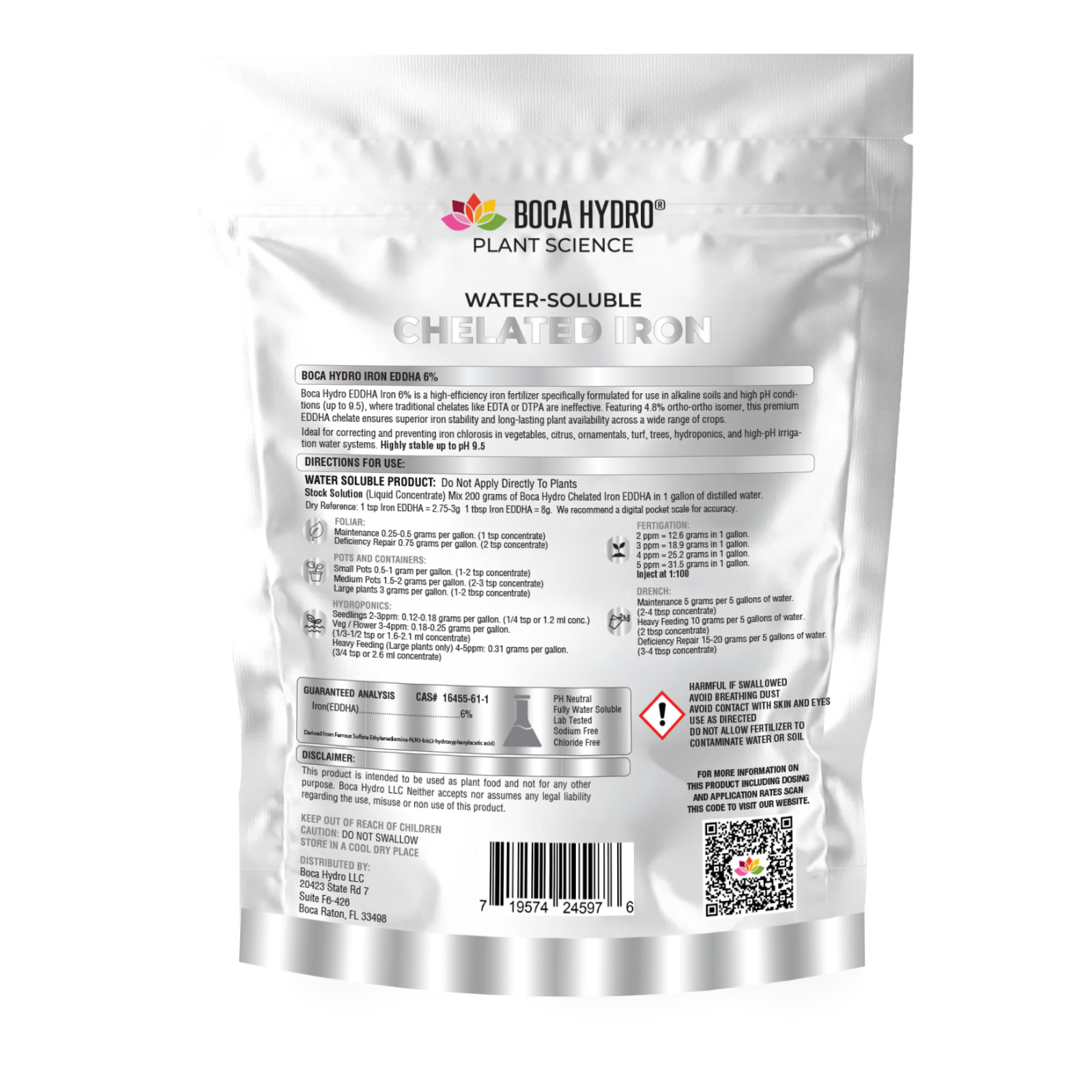 Boca Hydro Iron EDDHA for Aquaponics Citrus and Fruit Trees Wide ph Range 4.5-10