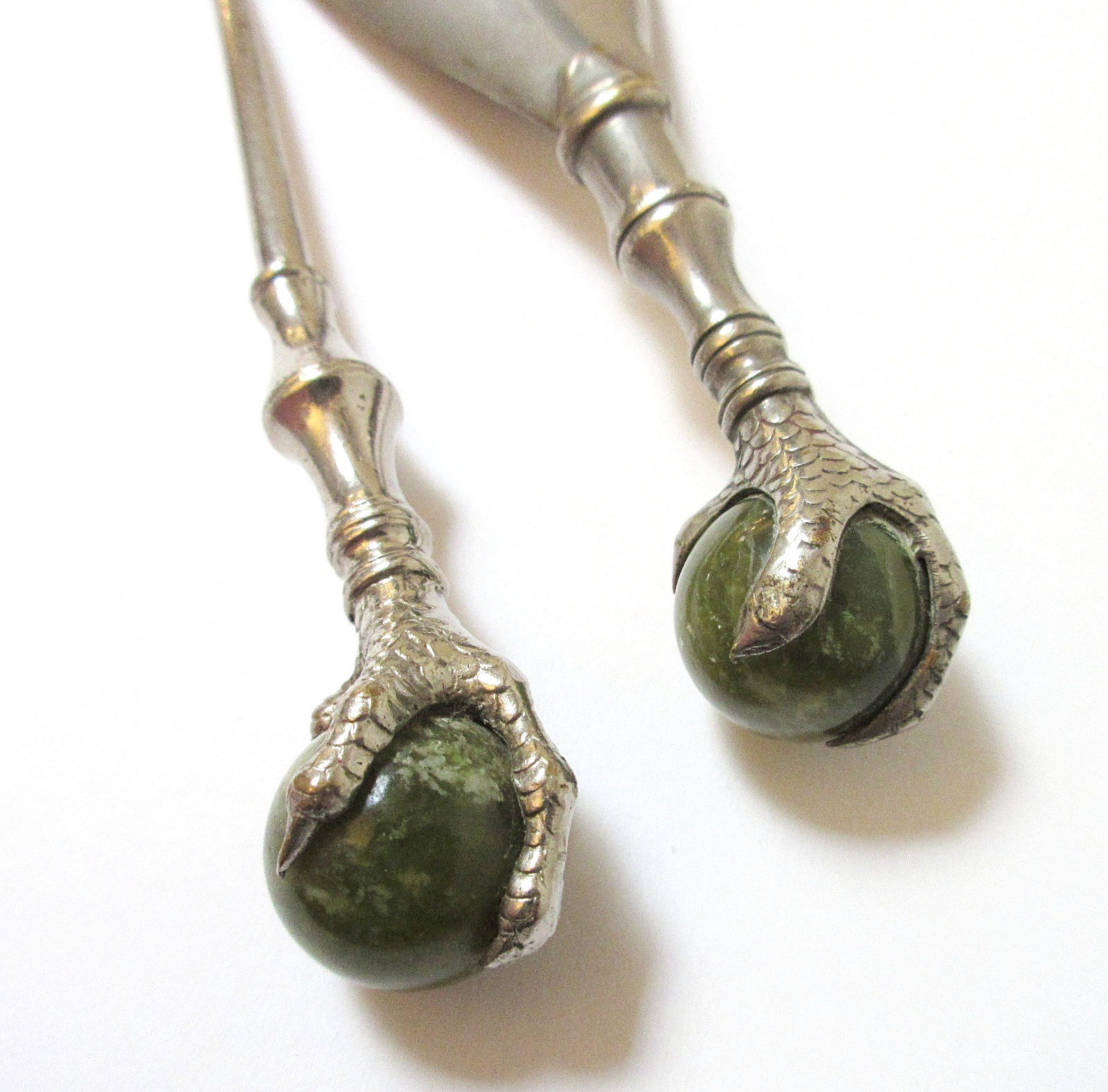 Antique Button Hook Shoe Horn Set Ball & Claw Connemara Marble