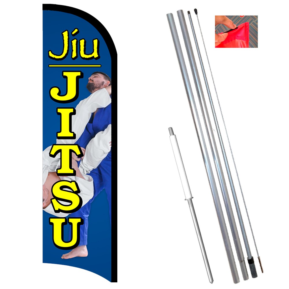 Jiu Jitsu Premium Windless  Feather Flag Bundle (Complete Kit) OR Optional Repla