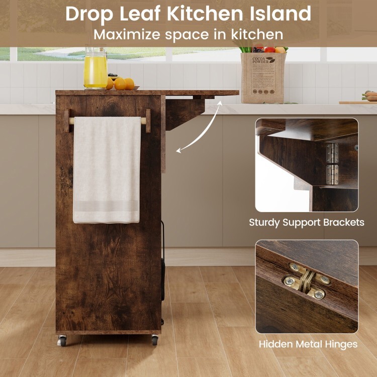 Multifunctional Drop-Leaf Kitchen Island Mobile Cart with 360° Rolling Casters