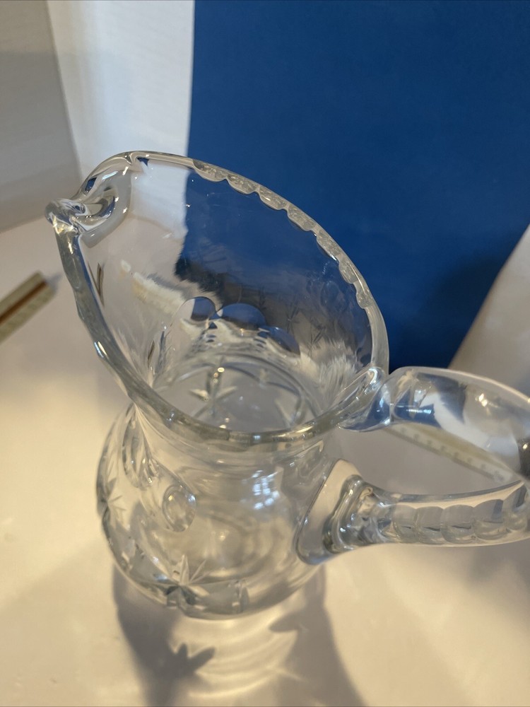 Vintage Crystal Thumbprint & Diamond Pattern Pitcher In Excellent Condition