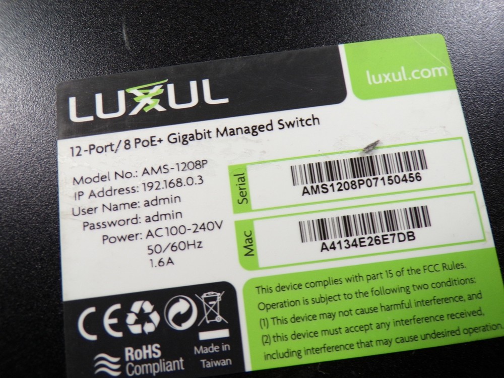 LUXUL AMS-1208P SWITCH