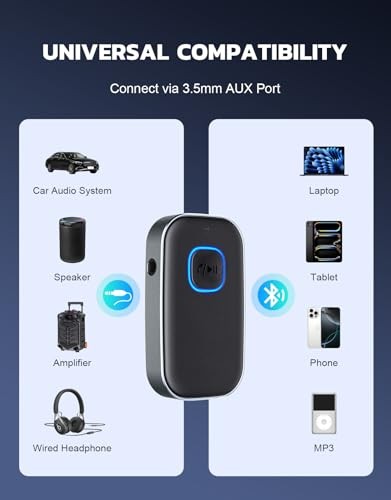 Bluetooth Receiver for Car, Noise Cancelling 3.5mm AUX Bluetooth Car Dark Gray