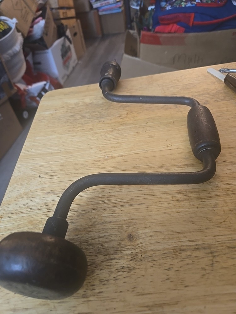 Vintage 13″ Hand Brace Drill – Wood Knobs – Smooth Crank Action