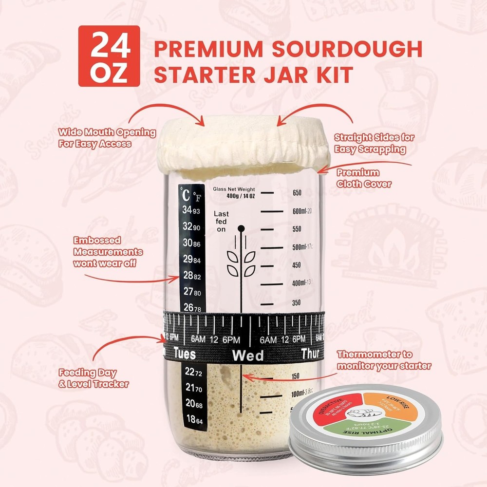 Sourdough Starter Kit Bread Baking Supplies | Proofing Basket Jar Tools Set