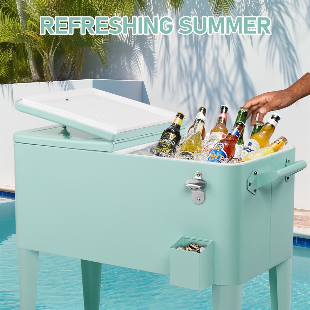 Rectangular Plastic Frozen Insulation Cart, Mint Green, Portable Cooler