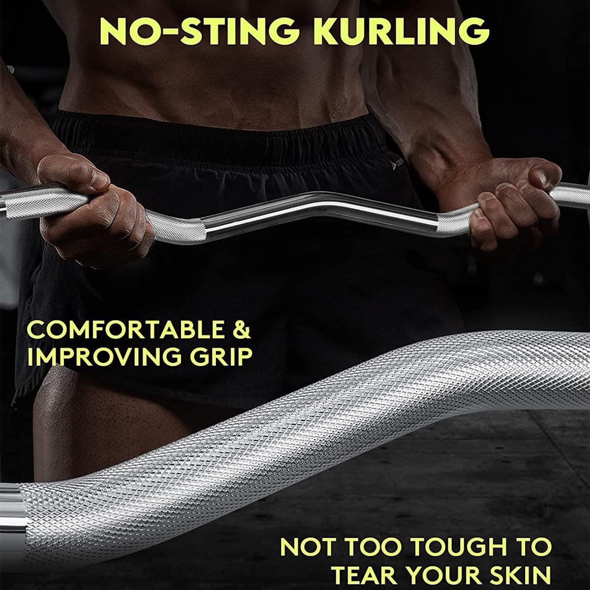 Barbell Curl Bar for Squat, Weight Lifting, Bicep Curl, 47" Olympic EZ Curl Bar