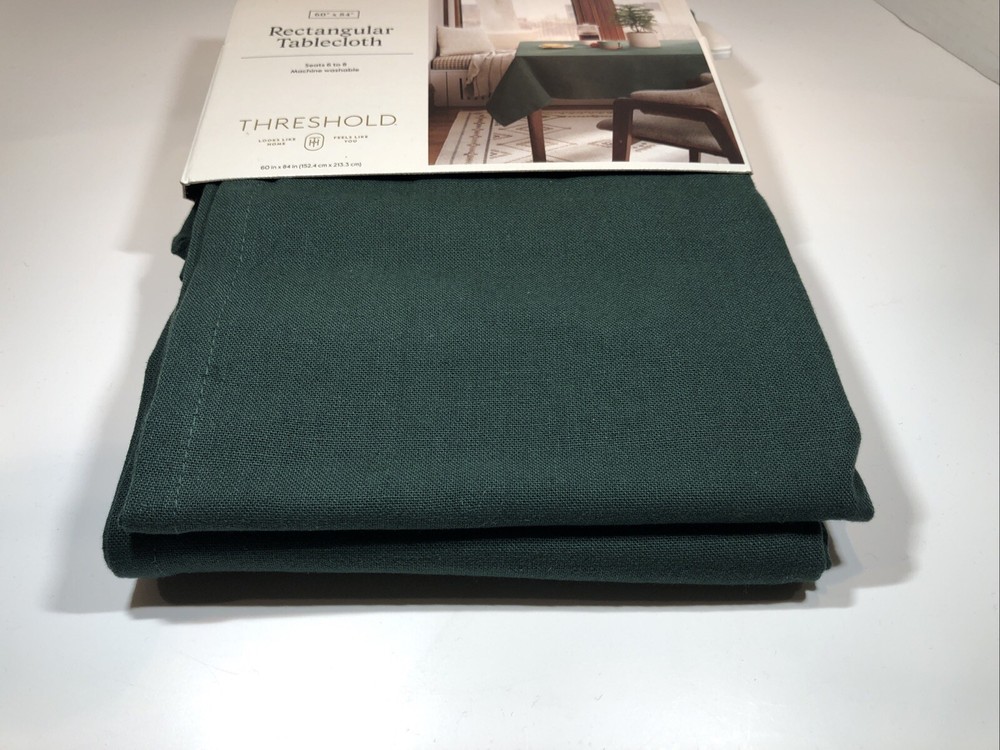 Threshold Forest Green Oblong Tablecloth 60" X 84” Rectangular ￼Cotton/Linen