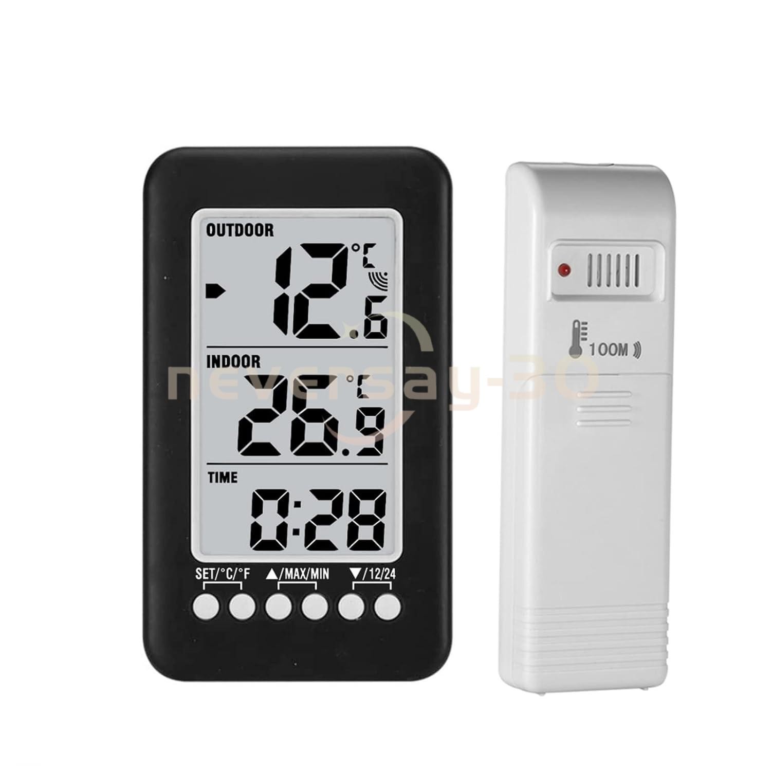 Indoor Outdoor Digital Thermometer Clock Temperature Meter Wireless Transmitter