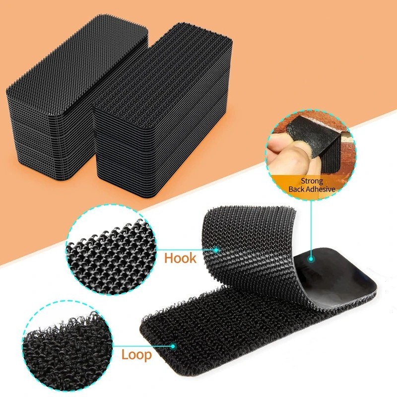 Self Adhesive Hook Loop Tape Pads Strong Grip Non Slip Fixing Strips