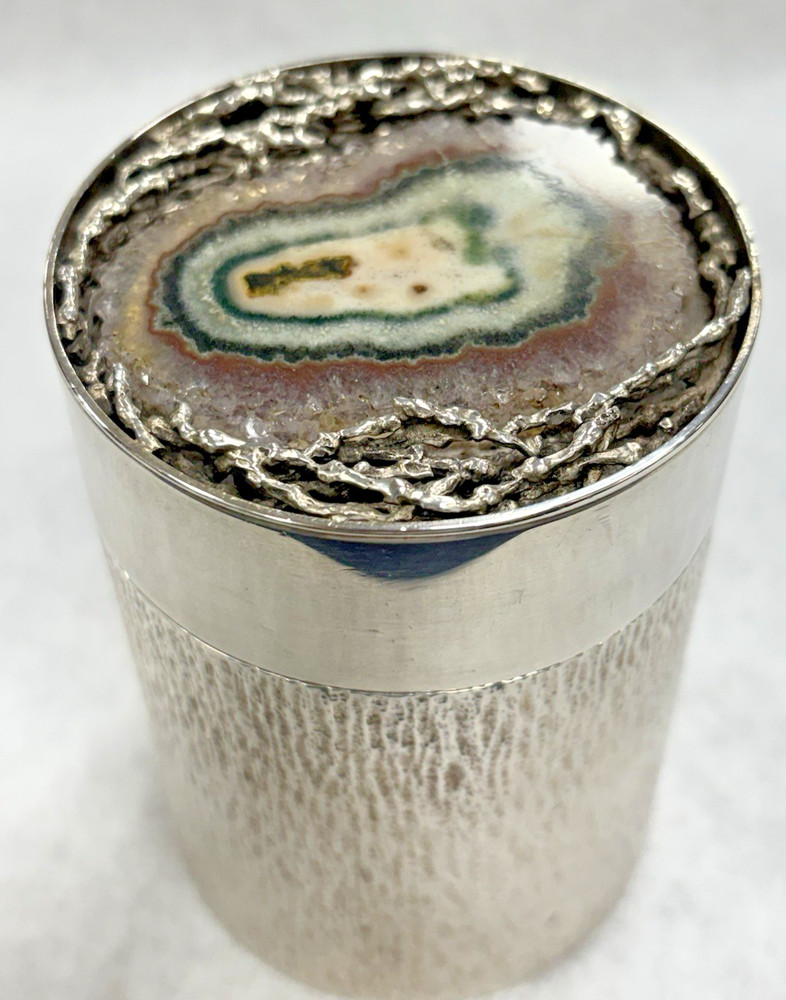 David Deakin Sterling Silver Tabletop Cigarette Case With Geode Insert Top 10toz
