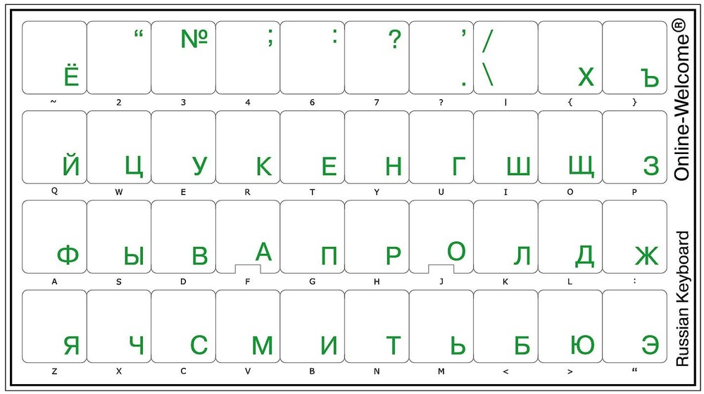 RUSSIAN KEYBOARD STICKER TRANSPARENT GREEN LETTERS CYRILLIC FOR COMPUTER